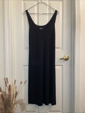 DKNY Black Midi Dress with Scalloped Trim